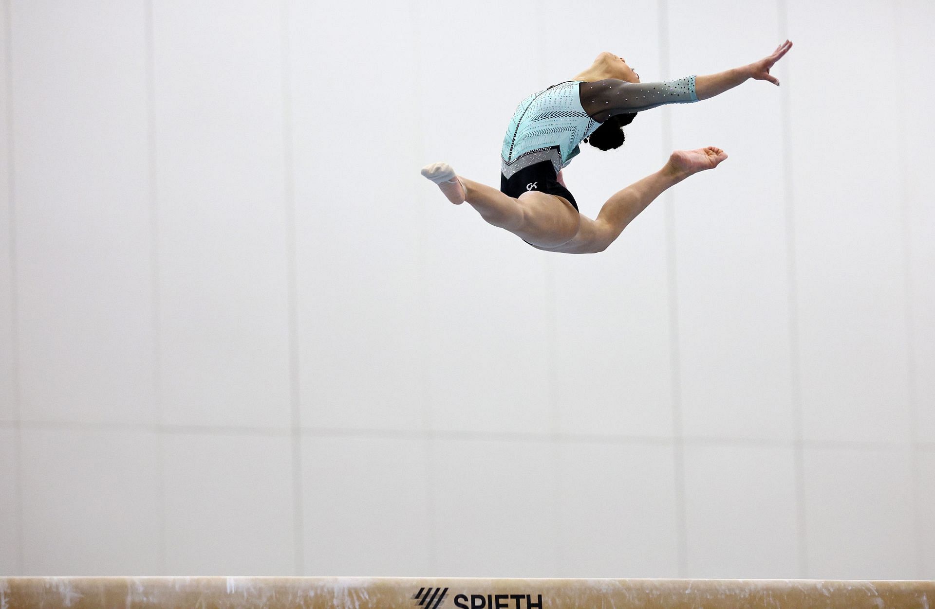 Hezly Rivera at the Kentucky Gymnastics Center performing a beam balance event during the 2024 Winter Cup (Image via: Getty Images)