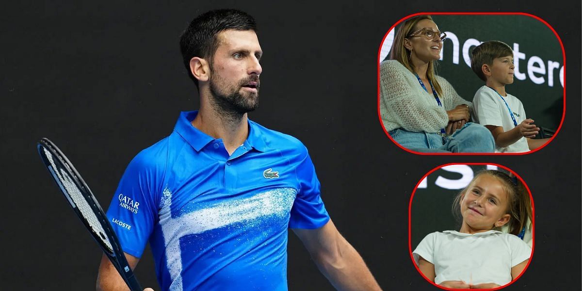 Novak Djokovic, wife Jelena, son Stefan (right top) daughter Tara (right bottom)