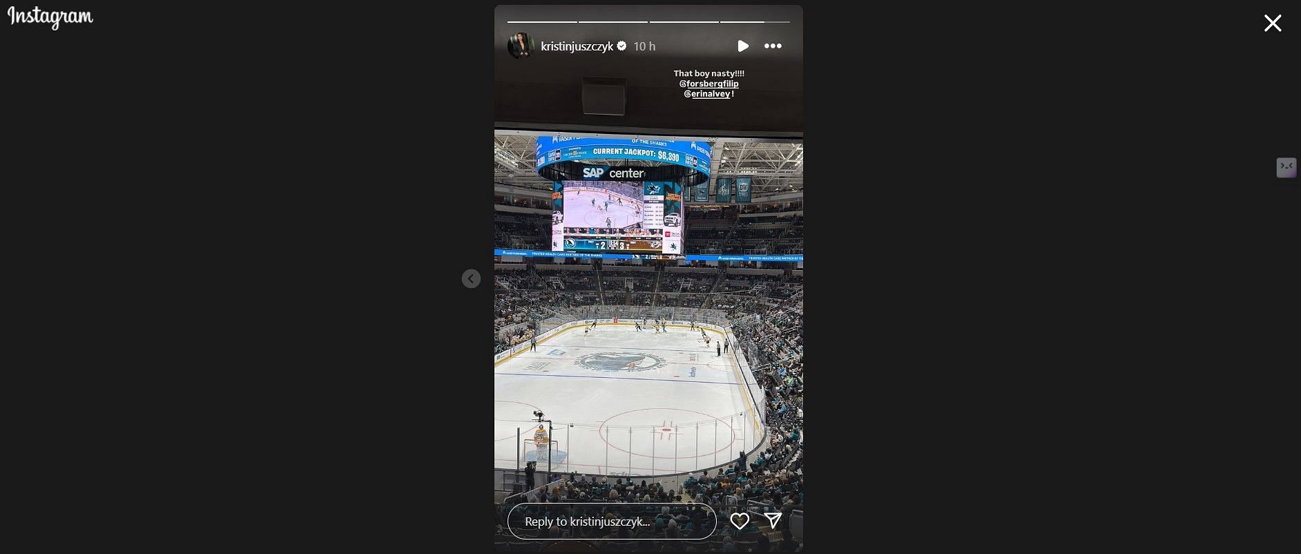 Kristin Juszczyk IG status for NHL game