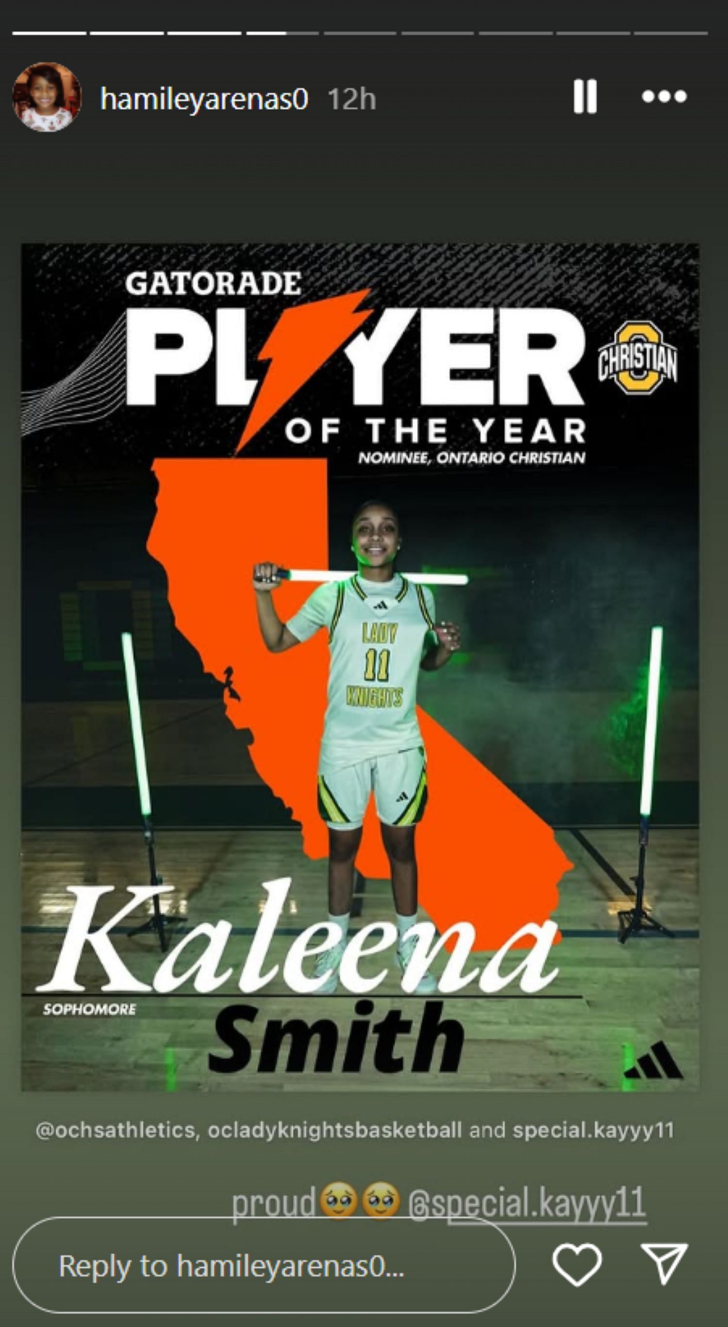 Gilbert Arenas&#039; daughter Hamiley Arenas drops 1-word reaction to top-ranked sophomore Kaleena Smith&#039;s POY honor (Image: IG/hamileyarenas0)