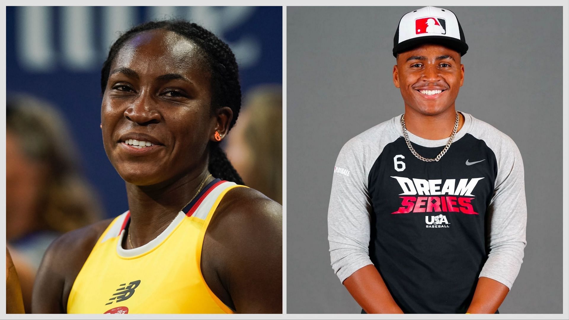 Coco Gauff(left) and her brother Codey Gauuf(right). Images Getty and @codeygauff on Instagram