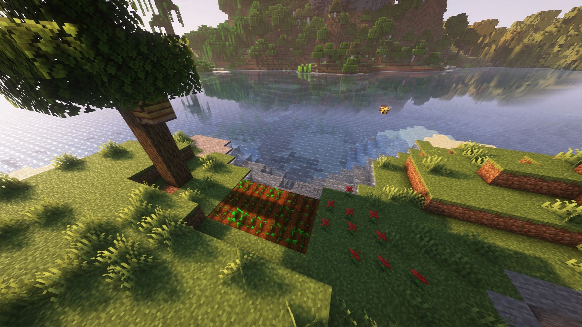 Create a farm area between a bee nest or beehive and a patch of flowers (Image via Mojang Studios)