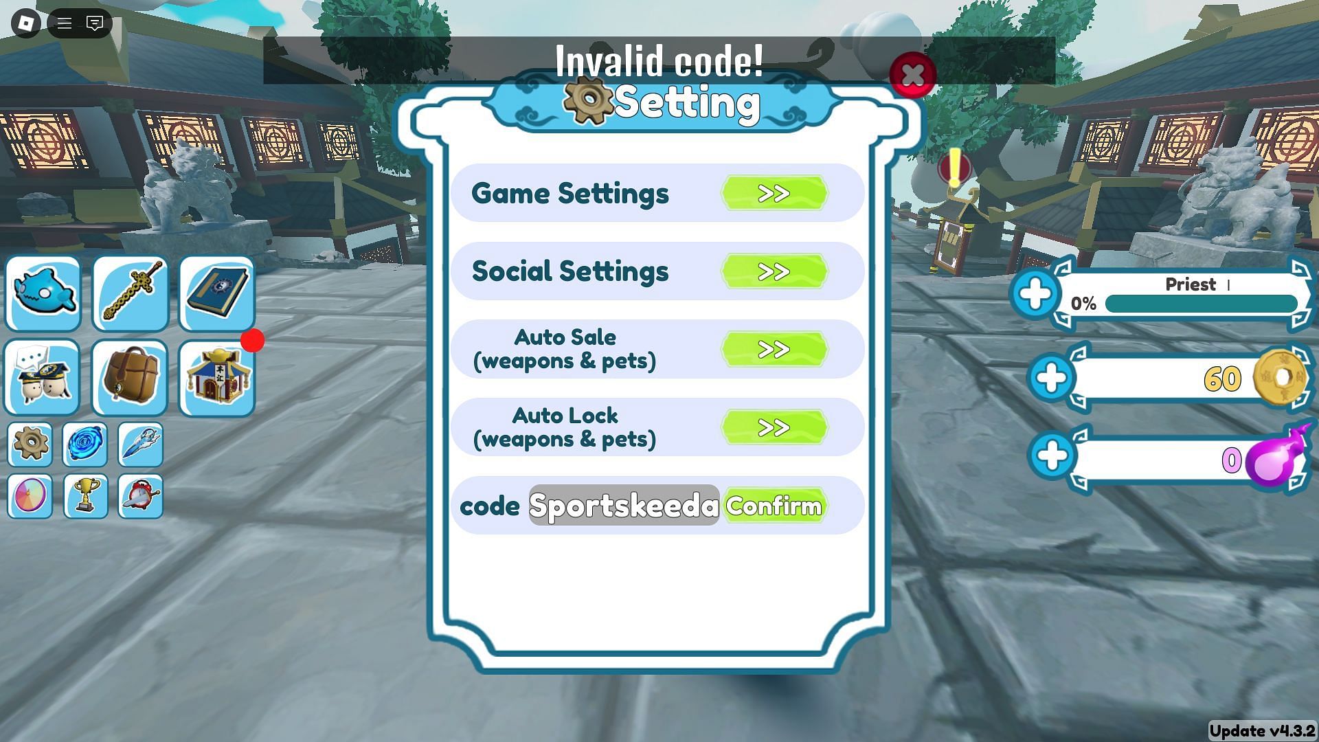 Troubleshoot codes in Monster Hunt Simulator (Image via Roblox)