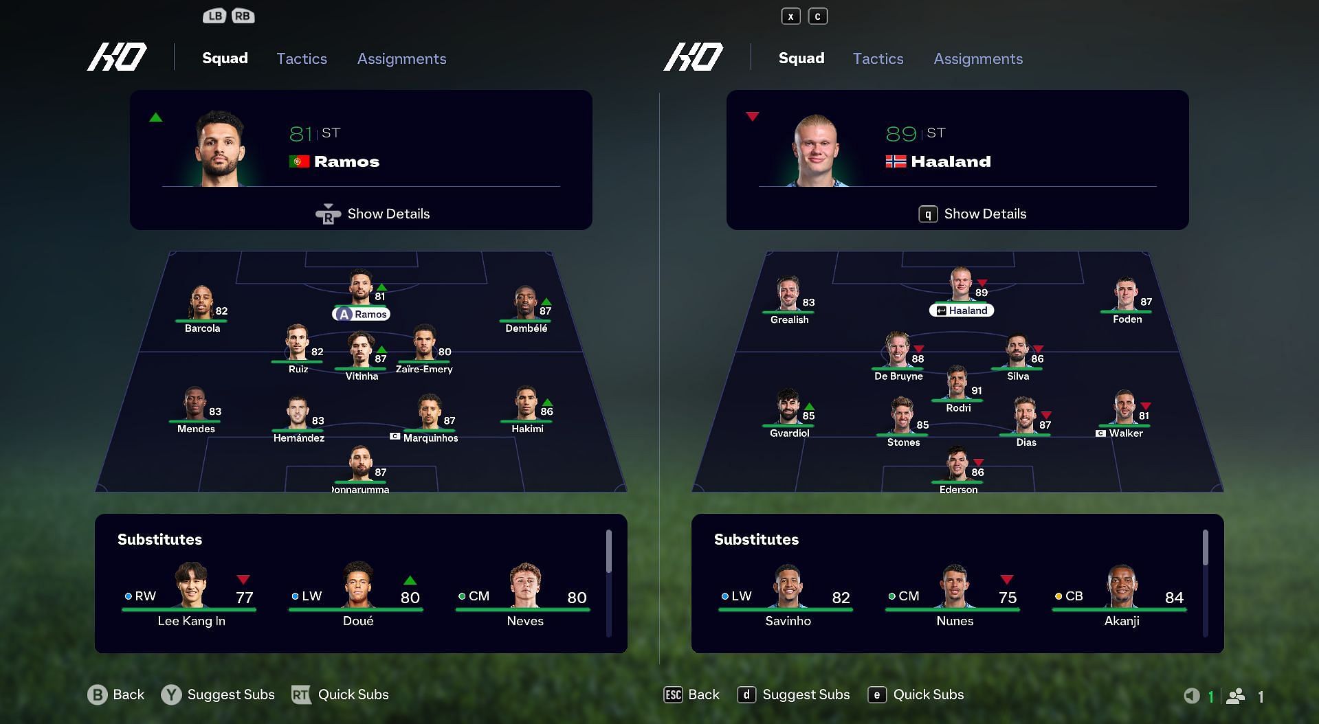 PSG and Man City formation (Image via EA Sports)