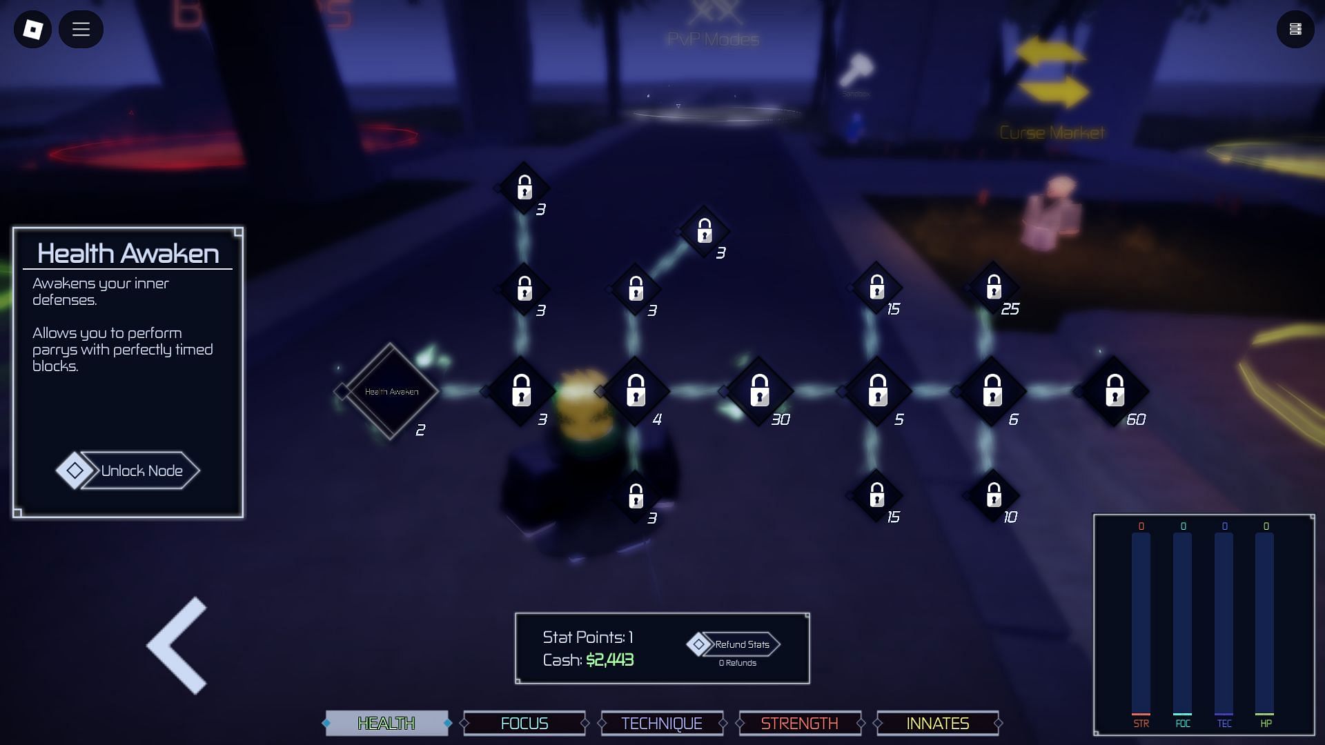 This is the Health Skill Tree in the game (Image via Roblox)