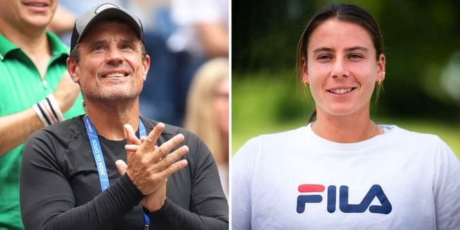 Emma Navarro's billionaire father Ben can't stop smiling as daughter recalls childhood 'biking and crying' adventures at Australian Open