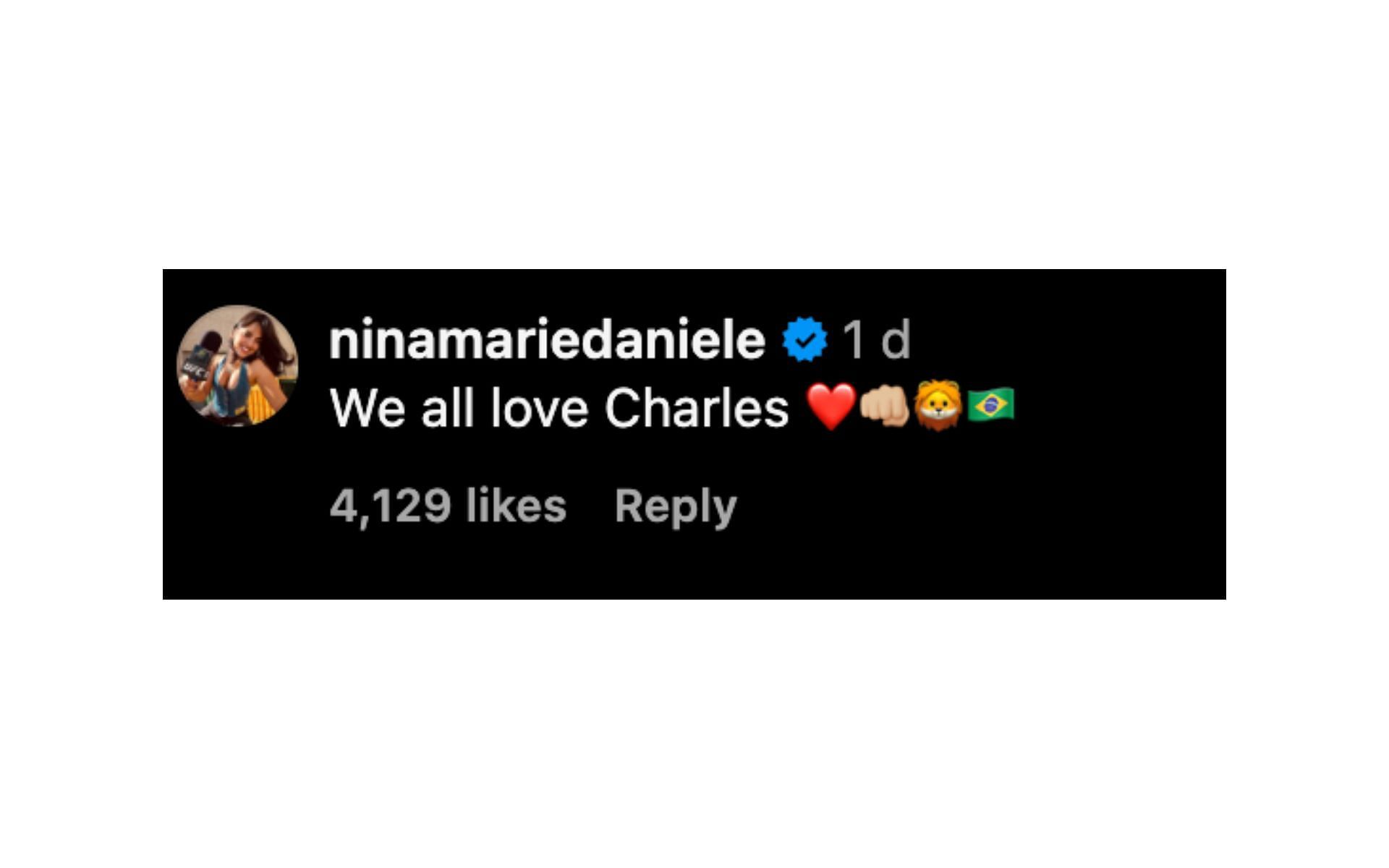 Nina-Marie Daniele&#039;s comment screenshot. [Screenshot courtesy: @fullviolence on Instagram]