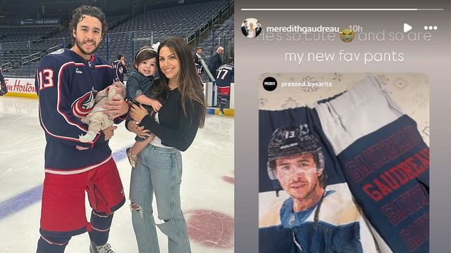 Johnny Gaudreau&rsquo;s wife Meredith shares custom pants featuring husband&rsquo;s jersey and photo