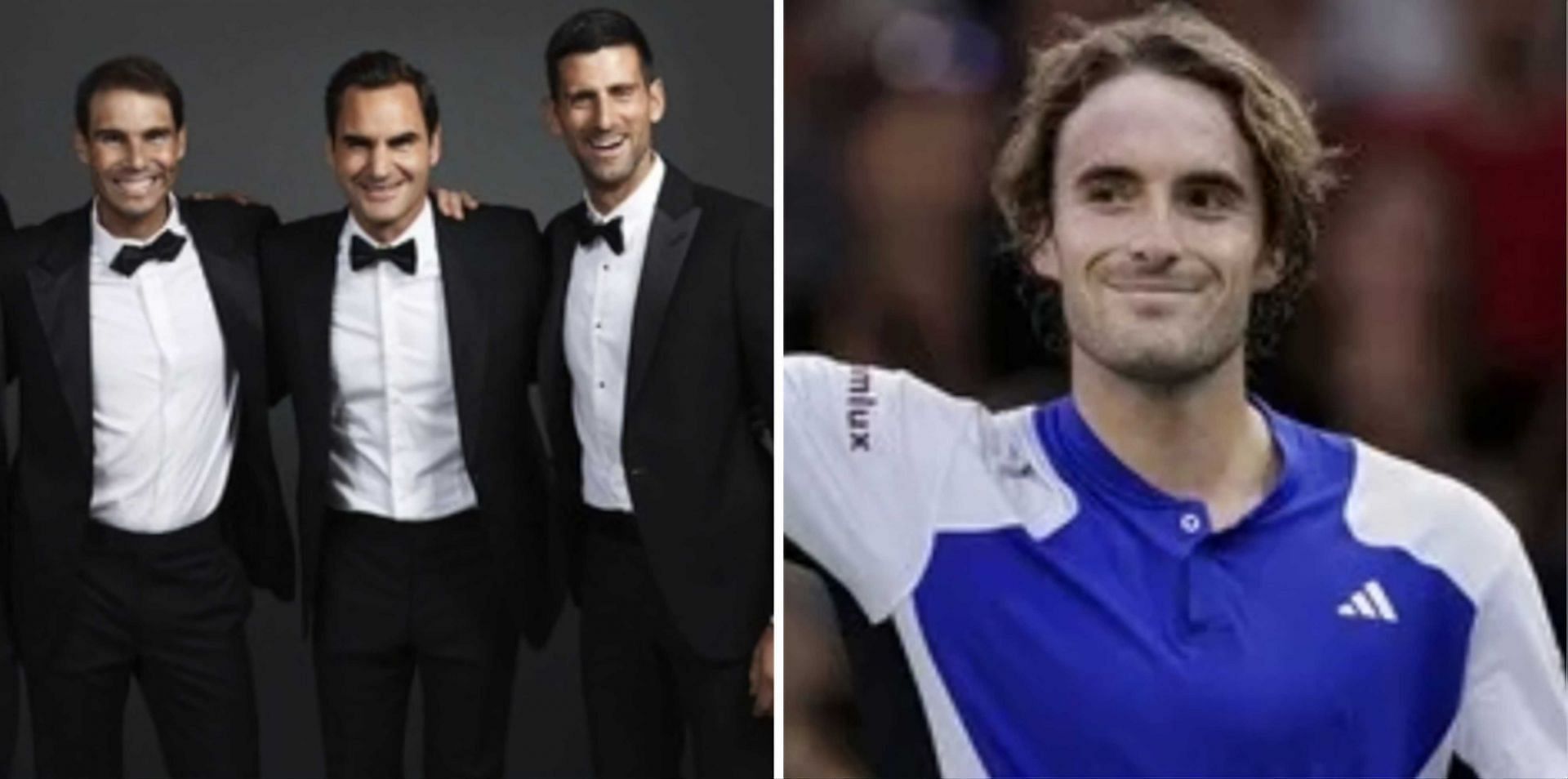 Rafael Nadal, Roger Federer and Novak Djokovic; Stefanos Tsitsipas - Source: Getty