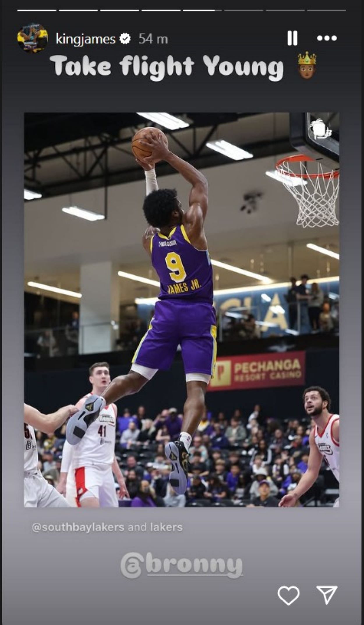 &quot;Take flight young king&quot; - LeBron James reacts proudly to high-flying Bronny