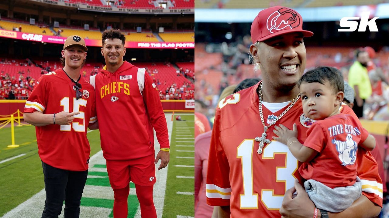 Bobby Witt Jr. and Salvador Perez clad in Kansas City Chiefs gear (image 1: Getty, image 2: Imagn)