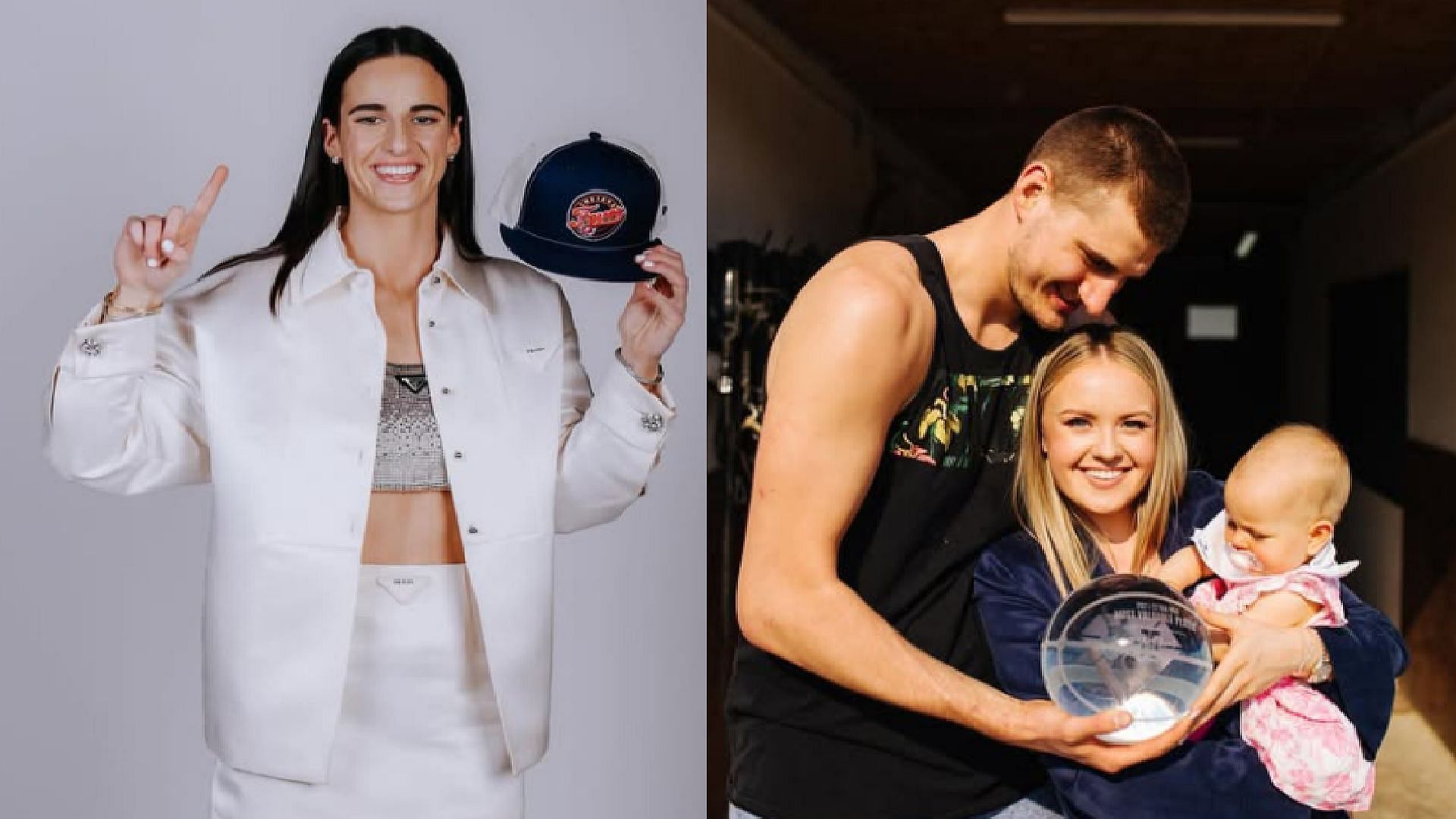 An image of Caitlin Clark and the Jokic family side by side