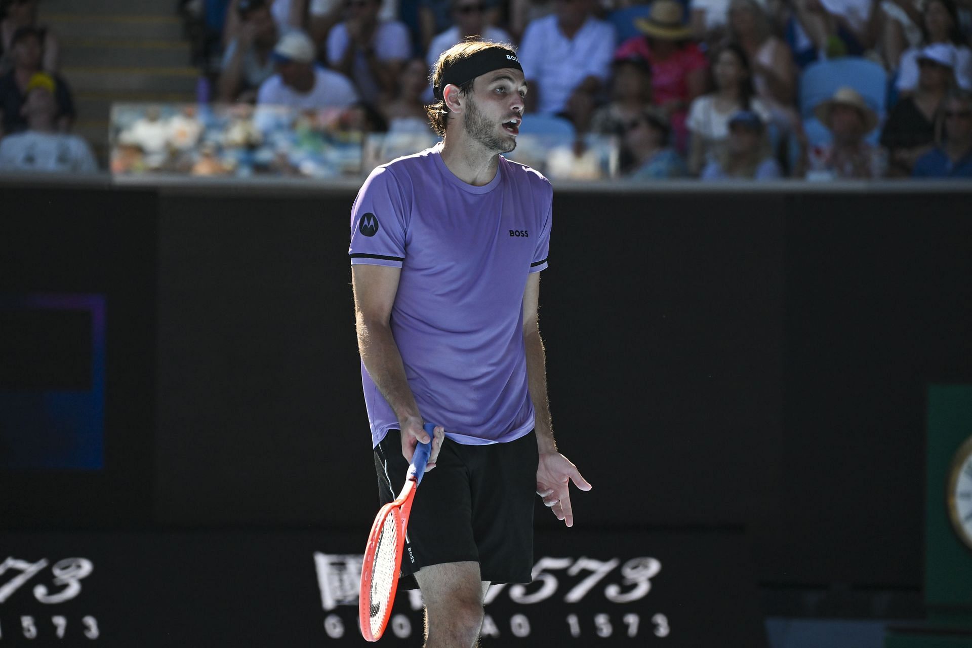 Taylor Fritz reacts during his Australian Open loss (Source: Getty)