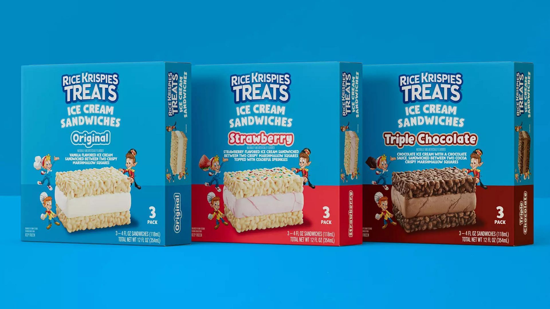 Different flavors of Rice Krispies Treats ice cream sandwiches (Image via Kellanova)