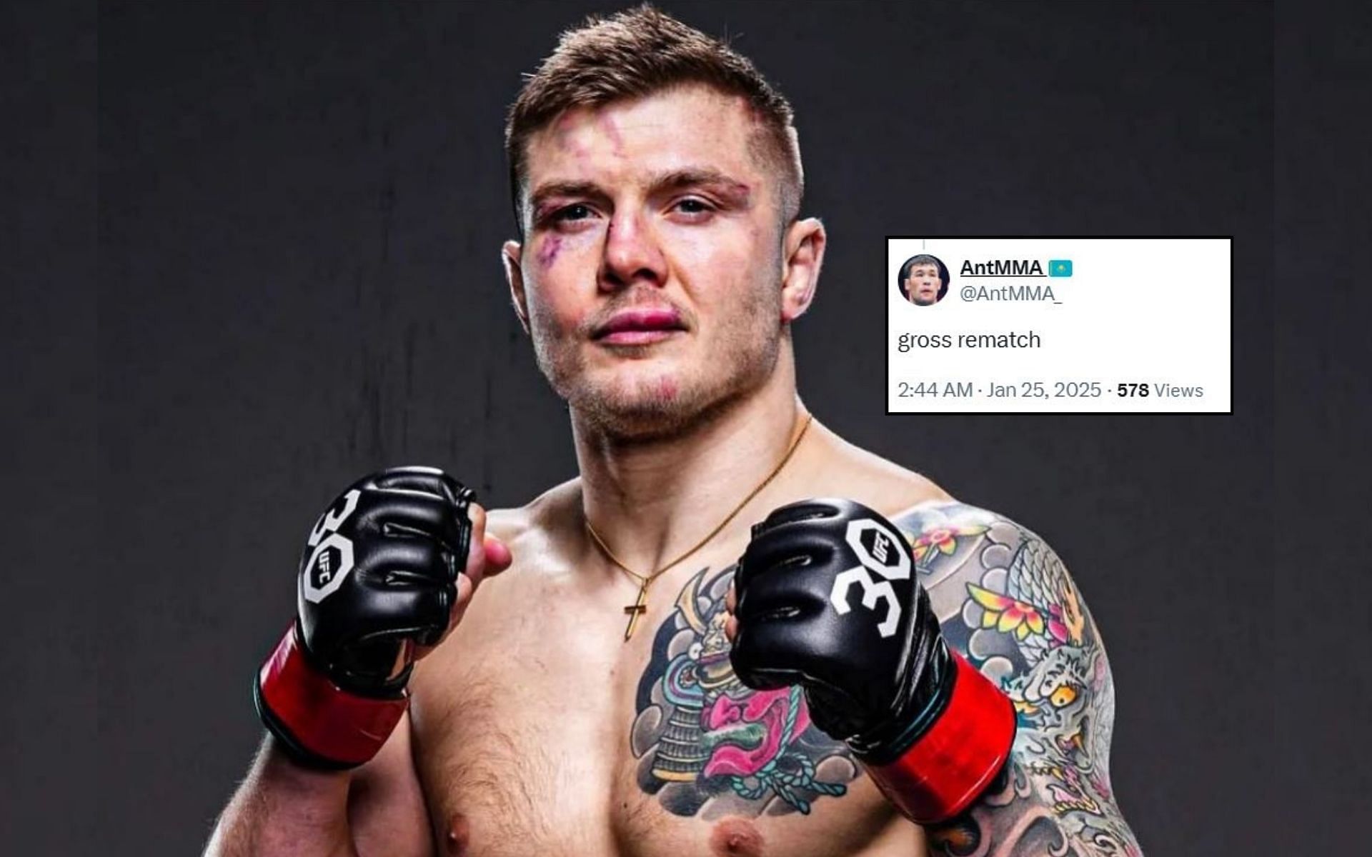 Fans react (insert) to a new fight booking for Marvin Vettori (pictured). [Image credit: @AntMMA_ on X, @marvinvettori on Instagram]