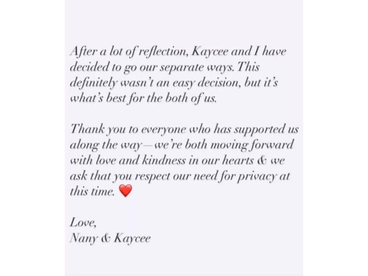 Joint statement by Kaycee and Nany (Image source via nanycarmen &amp; parade.com)