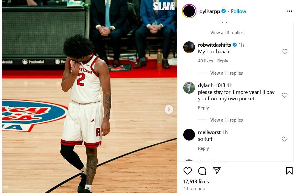 NBA star Robert Dillingham hails freshman Dylan Harper&#039;s IG photos. Image via @dylharpp