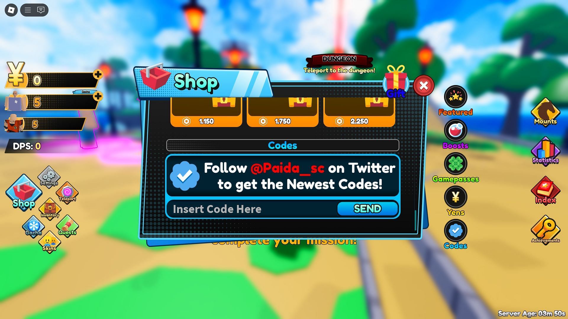 Redeem codes in Anime Street Simulator (Image via Roblox)