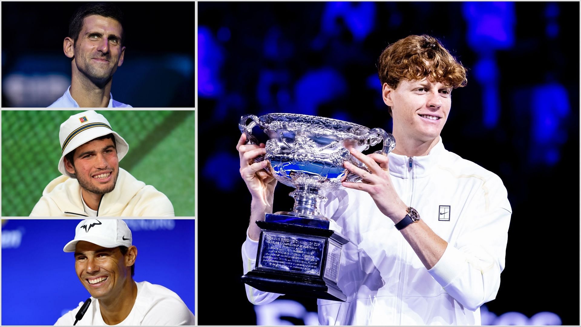 Novak Djokovic, Rafael Nadal and Carlos Alcaraz congratulate Jannik Sinner after 3rd Major title (Source: Getty Images)