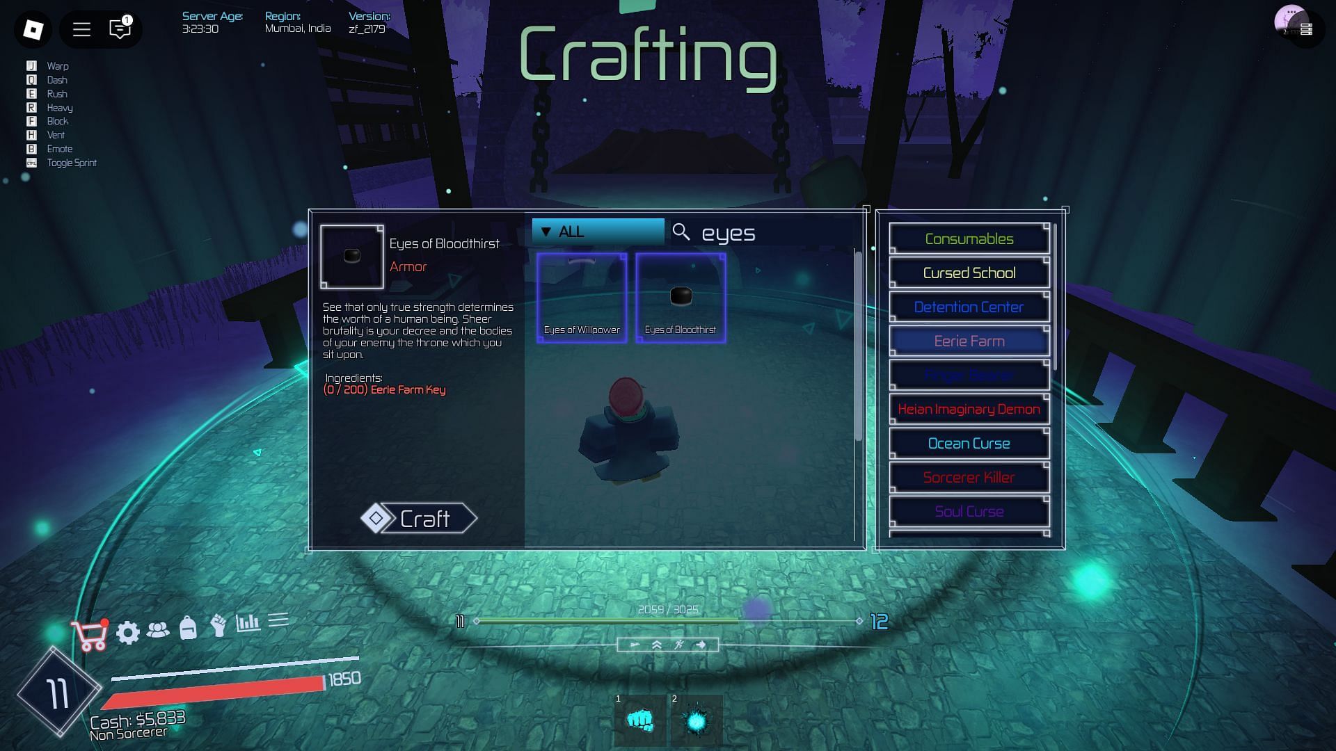 Eyes of Bloodthirst Crafting requirements (Image via Roblox)