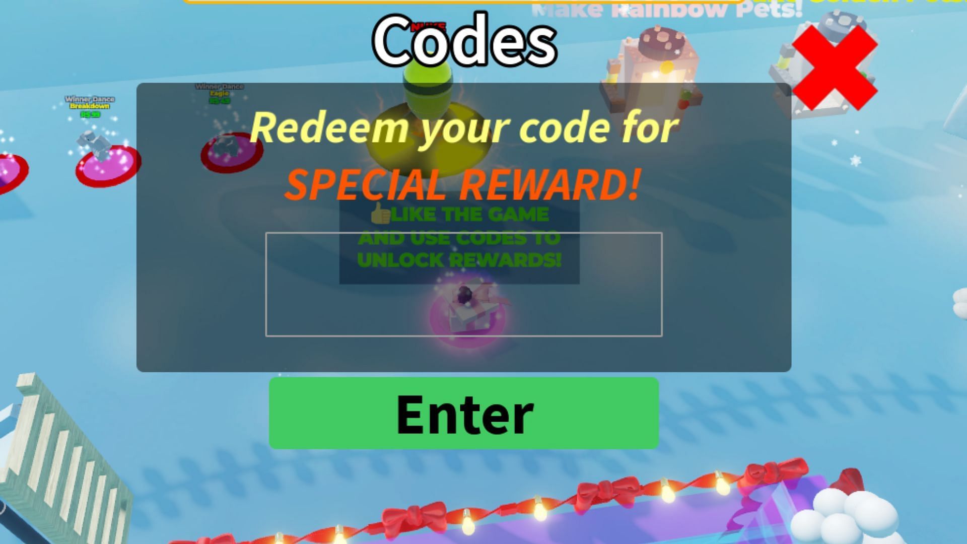 Redeem codes in Color Hide and Seek (Image via Roblox)