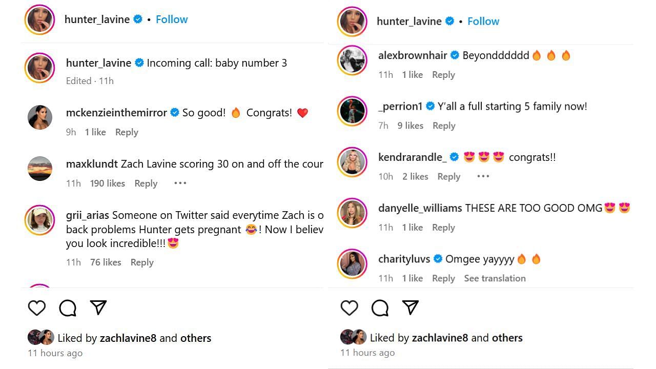 Kendra Randle and McKenzie Caldwell-Pope also react to Hunter LaVine&#039;s IG post. [photo: @hunter_lavine/IG]