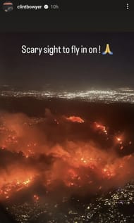 Clint Bowyer's story showcasing an aerial view of the Los Angeles wildfires - Source: via @clintbowyer on Instagram