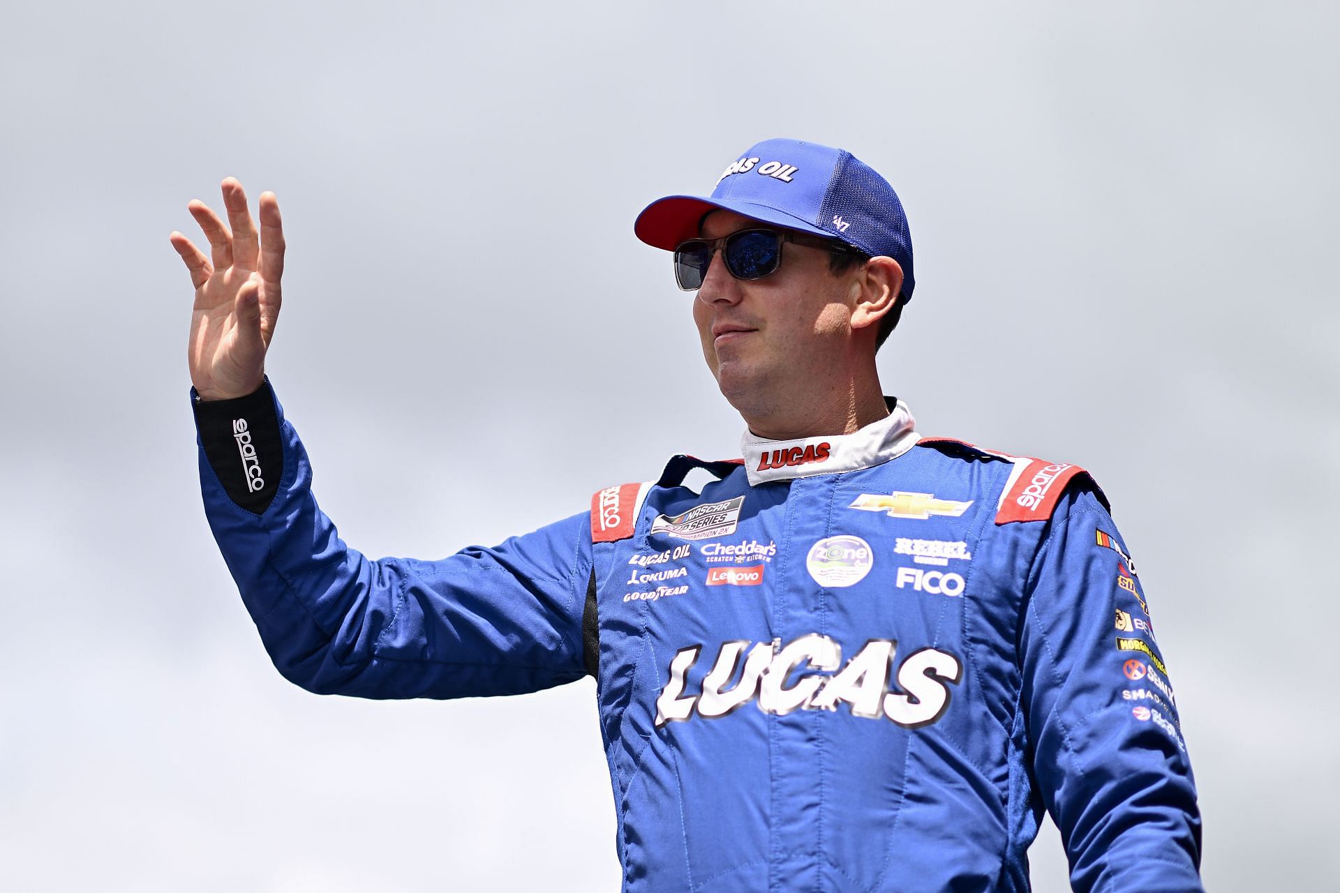 BROOKLYN, MICHIGAN - AUGUST 18: Kyle Busch, driver of the #8 Lucas Oil Chevrolet, waves to fans as he walks onstage during driver intros prior to the NASCAR Cup Series FireKeepers Casino 400 at Michigan International Speedway on August 18, 2024 in Brooklyn, Michigan. (Photo by Logan Riely/Getty Images) - Source: Getty