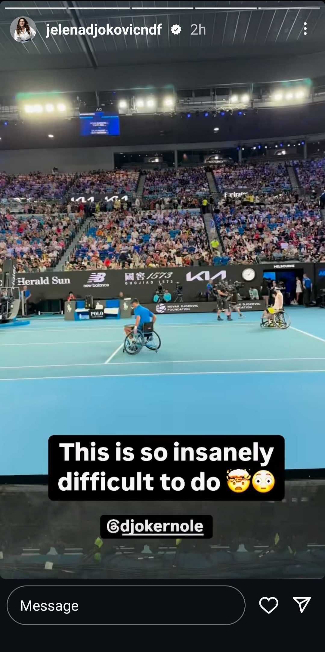 Jelena Djokovic shares a video showing Novak Djokovic playing wheelchair tennis (Image via Instagram)