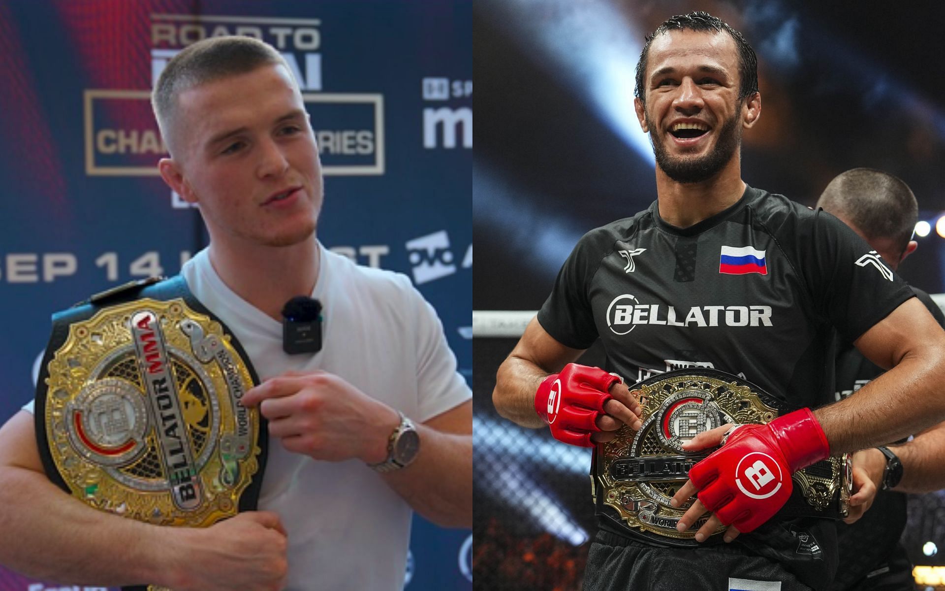 PFL Dubai purses for Paul Hughes (left) and Usman Nurmagomedov (right). [Image courtesy: Getty Images, @paulhughesmma on Instagram]