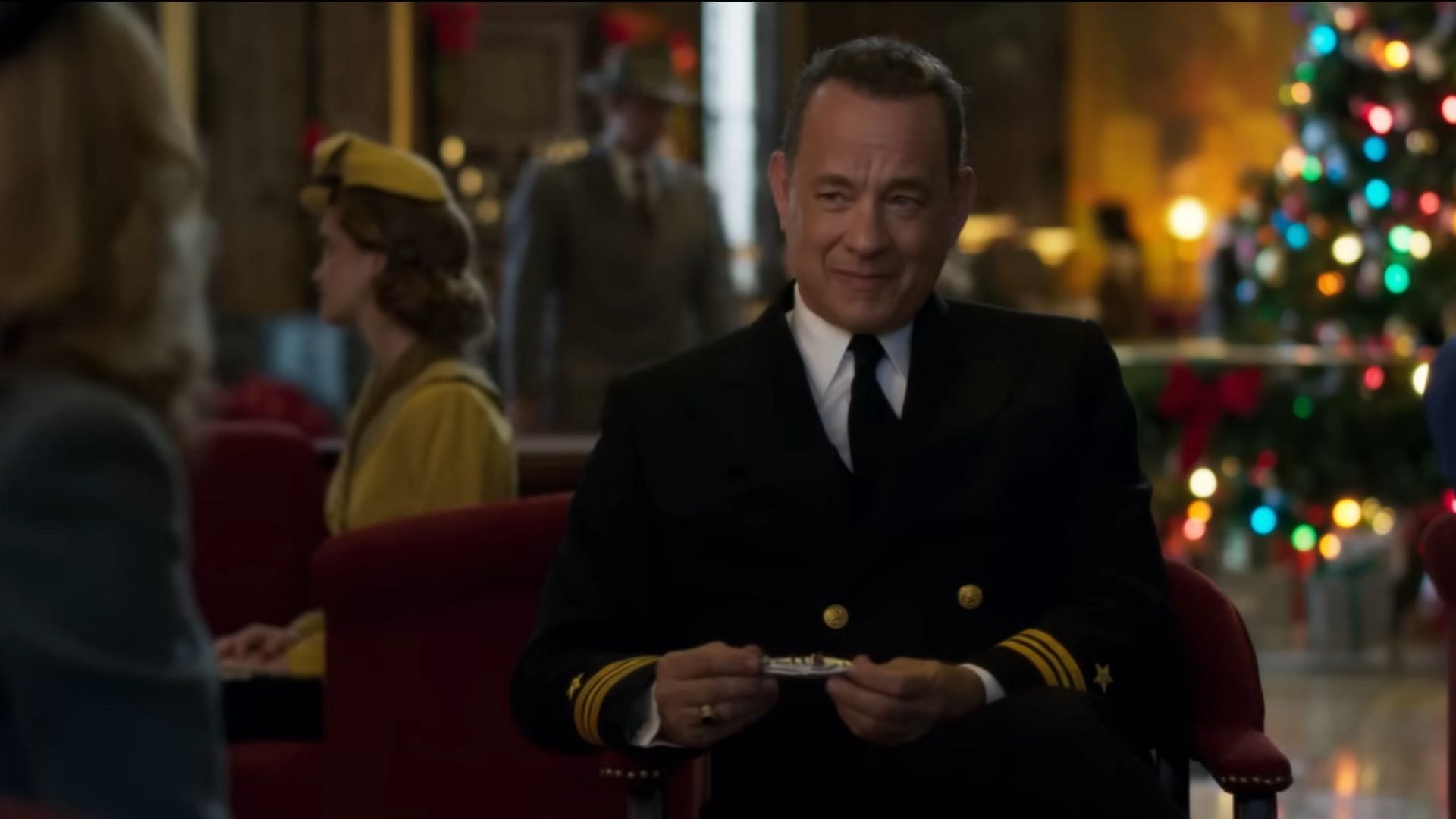 Tom Hanks as the commanding Captain Ernest Kraus. (Image via Apple TV+)