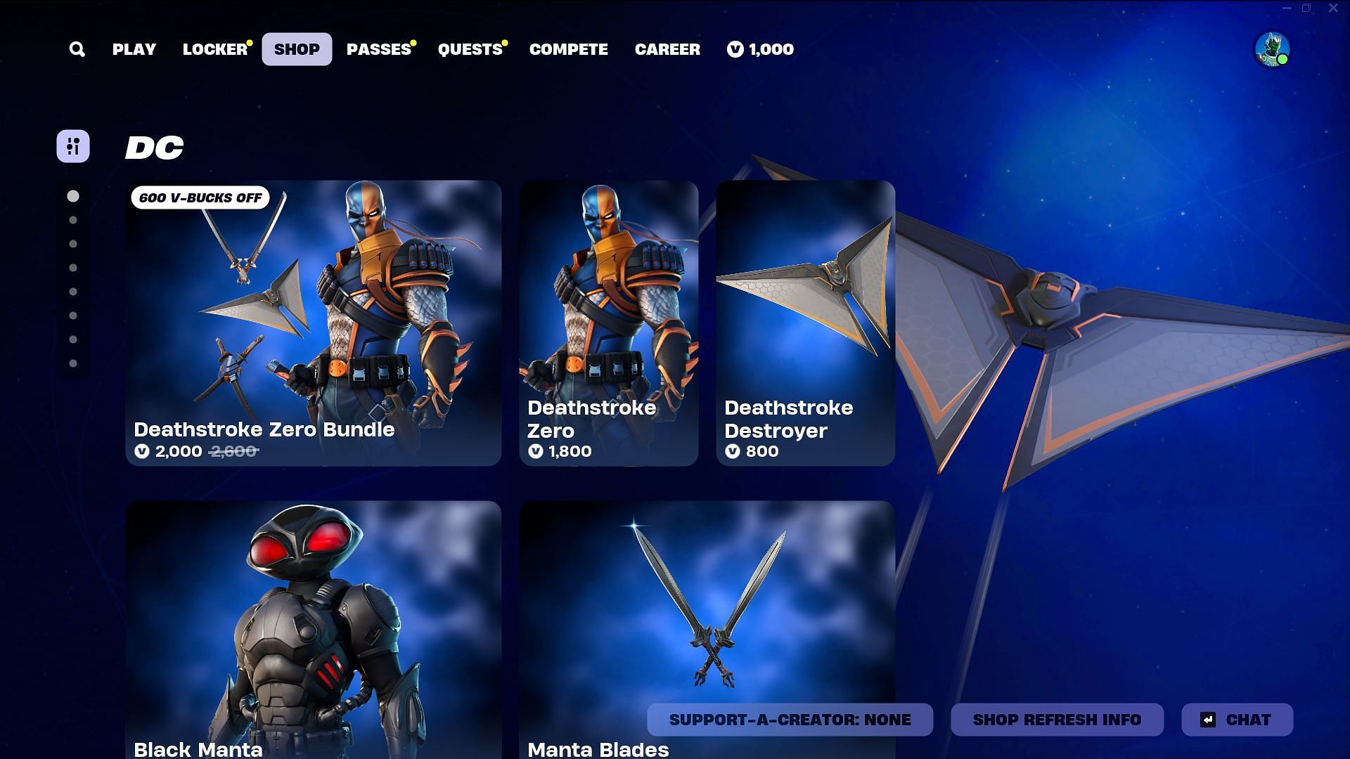 The Deathstroke Zero skin in Fortnite can be purchased separately (Image via Epic Games)