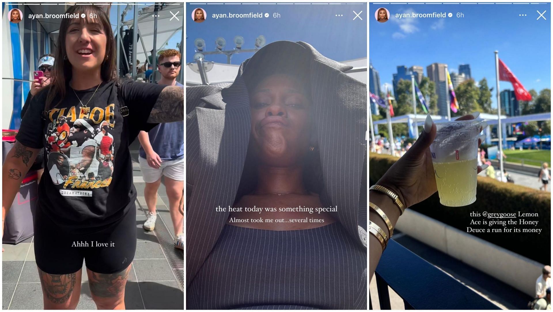 Frances Tiafoe&#039;s girlfriend Ayan Broomfield&#039;s AO stories; Instagram - @ayan.broomfield