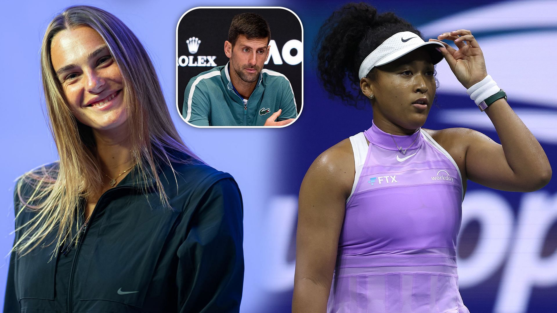 Aryna Sabalenka, Novak Djokovic and Naomi Osaka