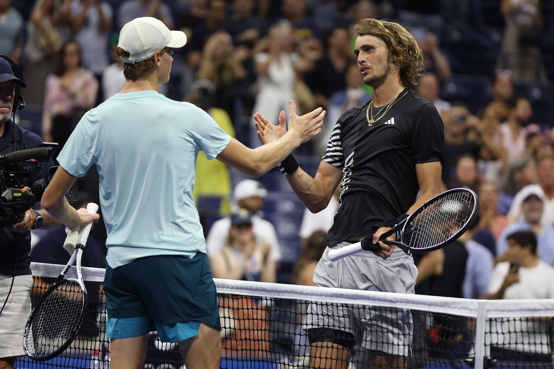 Jannik Sinner (L) and Alexander Zverev pictured at the 2023 US Open | Image Source: Getty