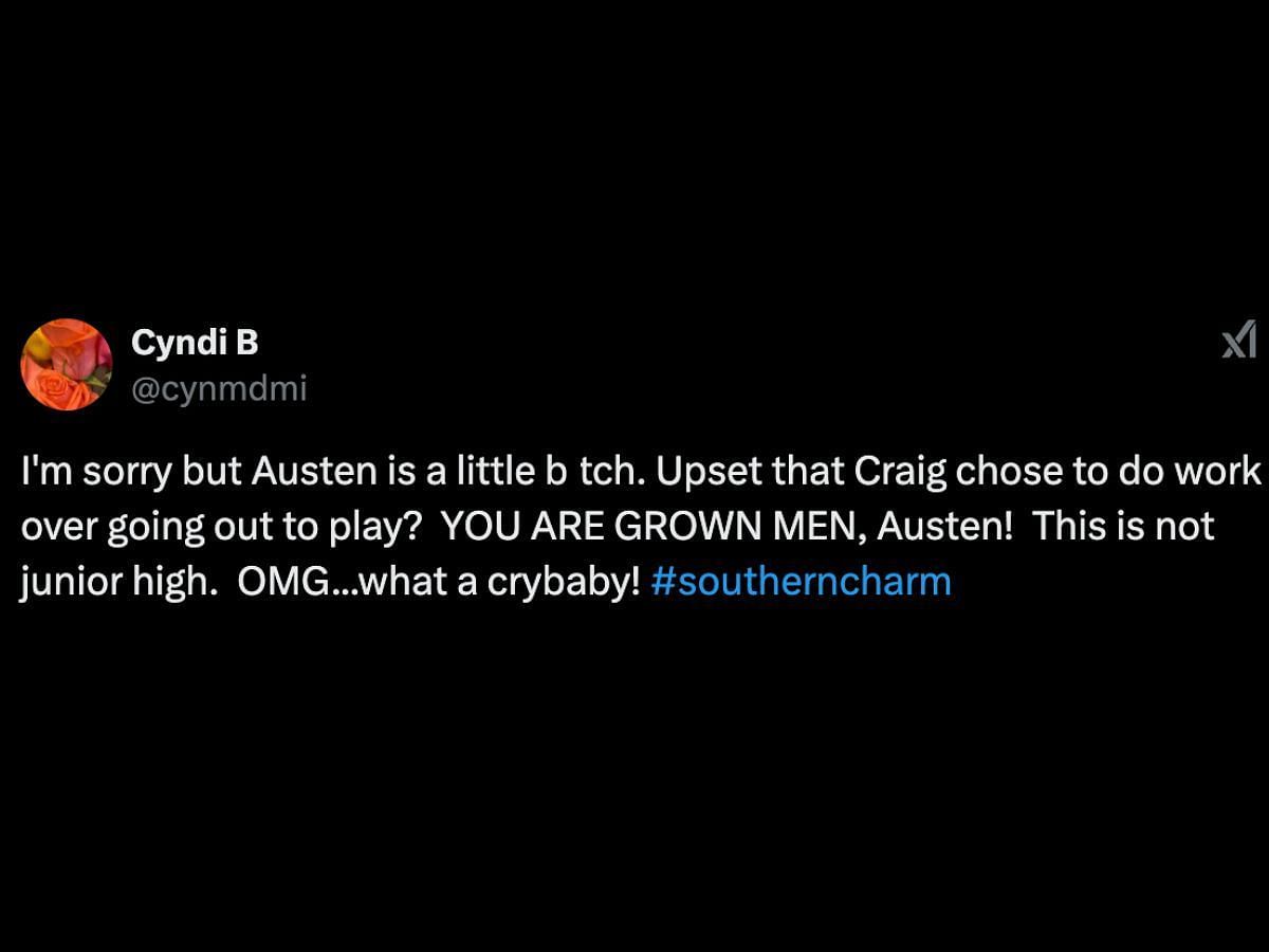 Southern Charm fans criticize Austen (Image via X/ @cynmdmi)