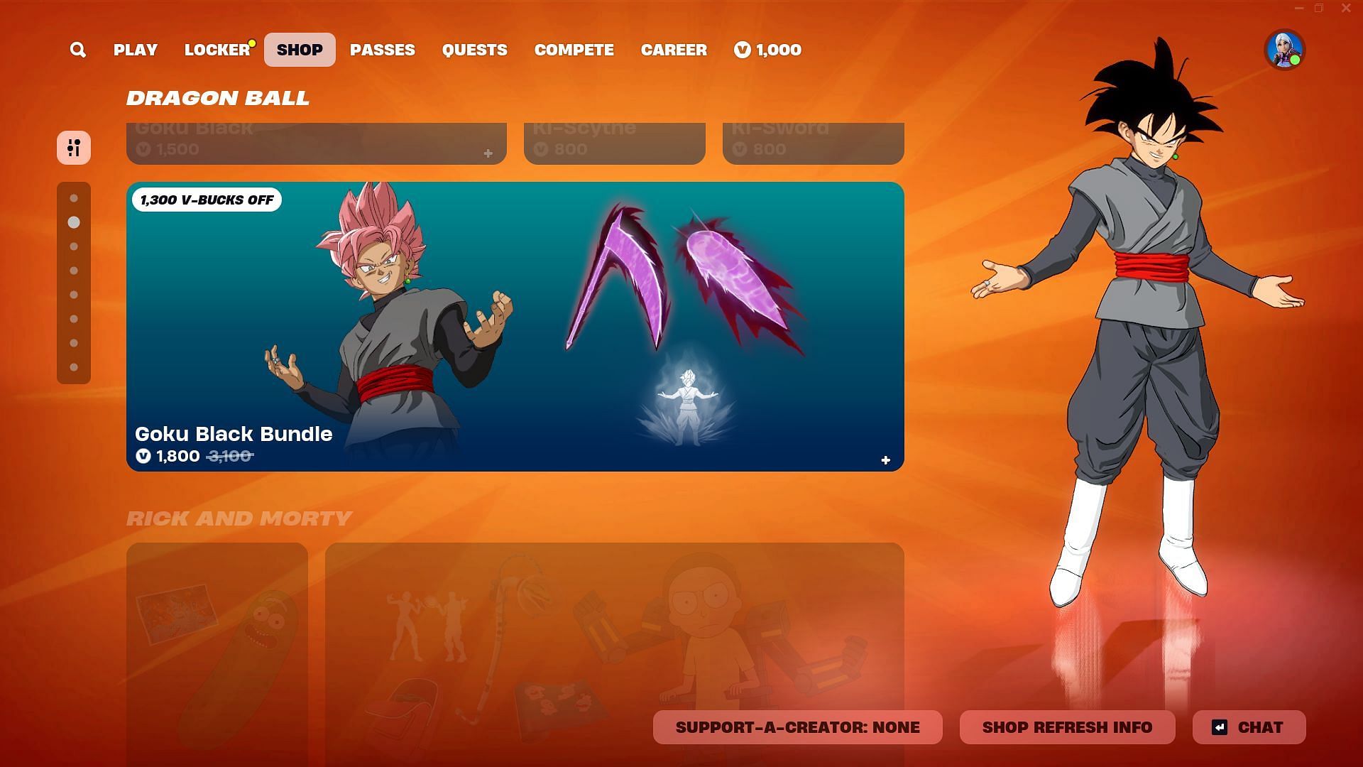 You can now purchase the Goku Black skin in Fortnite (Image via Epic Games)