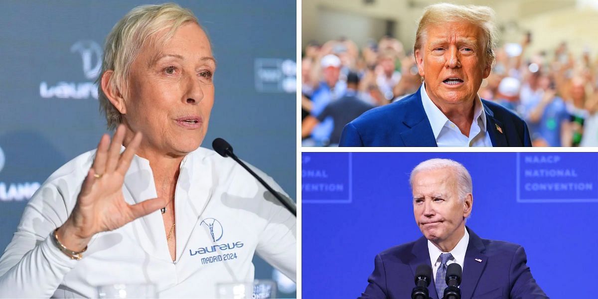 Martina Navratilova (L); Donald Trump and Joe Biden (R) (Image Source: Getty)