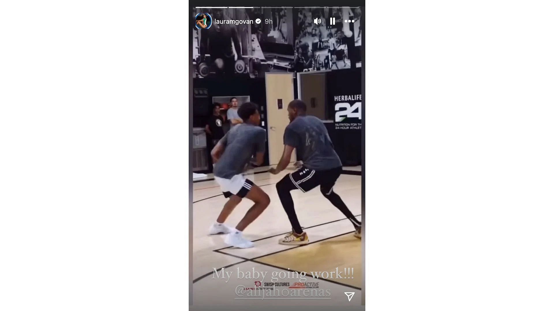 Laura Govan shares a clip of A. Arenas training with Kevin Durant. Photo Credit: Laura Govan&#039;s IG account