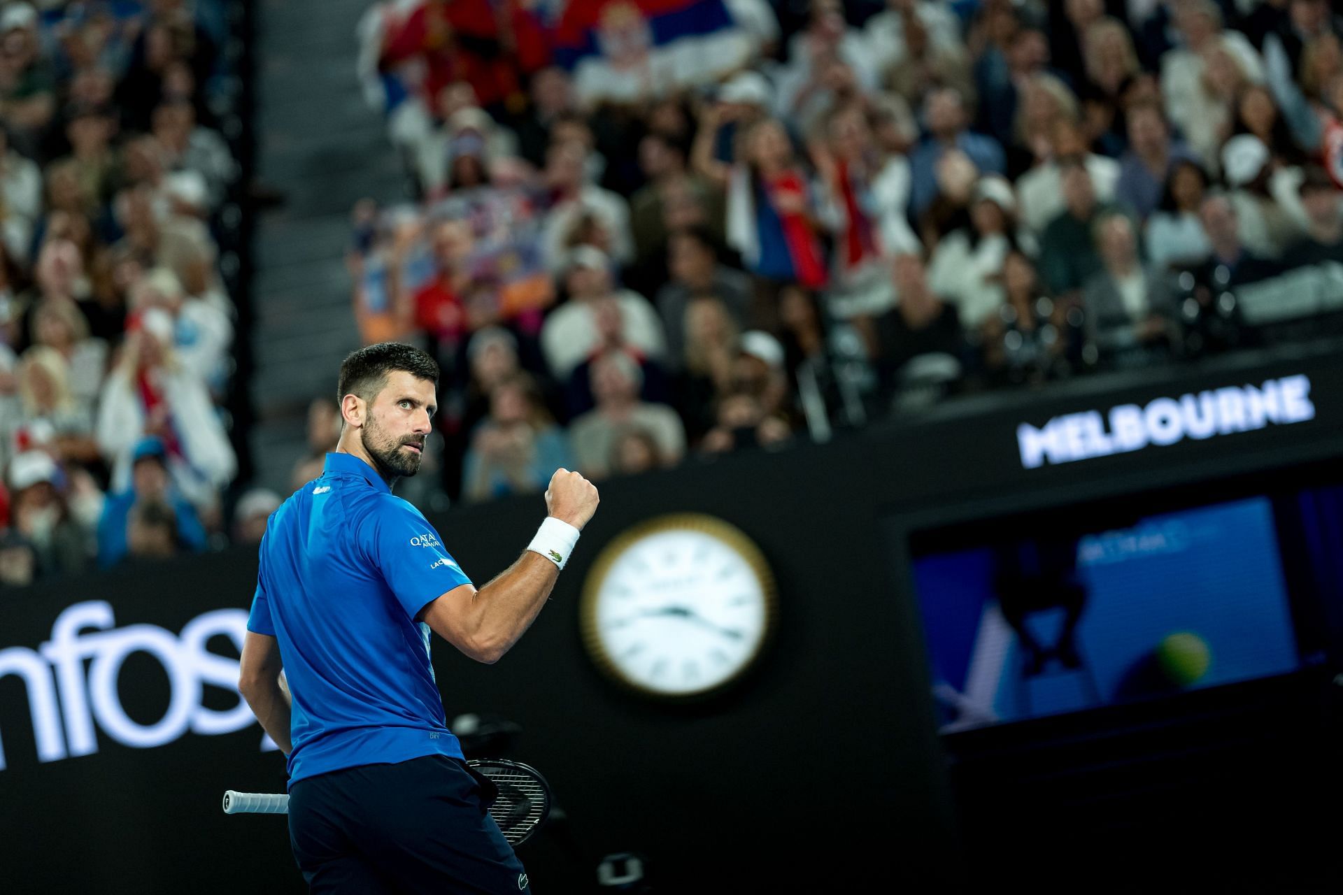 Novak Djokovic celebrates winning a point against Tomas Machac at the 2025 Australian Open. Source: Getty