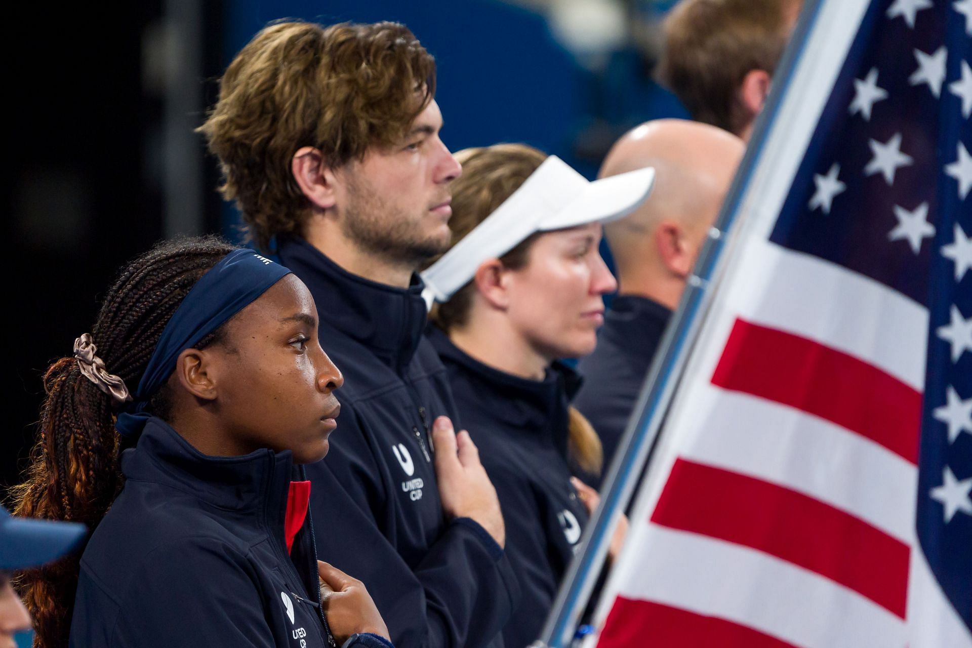 (L-R) Coco Gauff, Taylor Fritz and Danielle Collins at the 2025 United Cup - Source: Getty