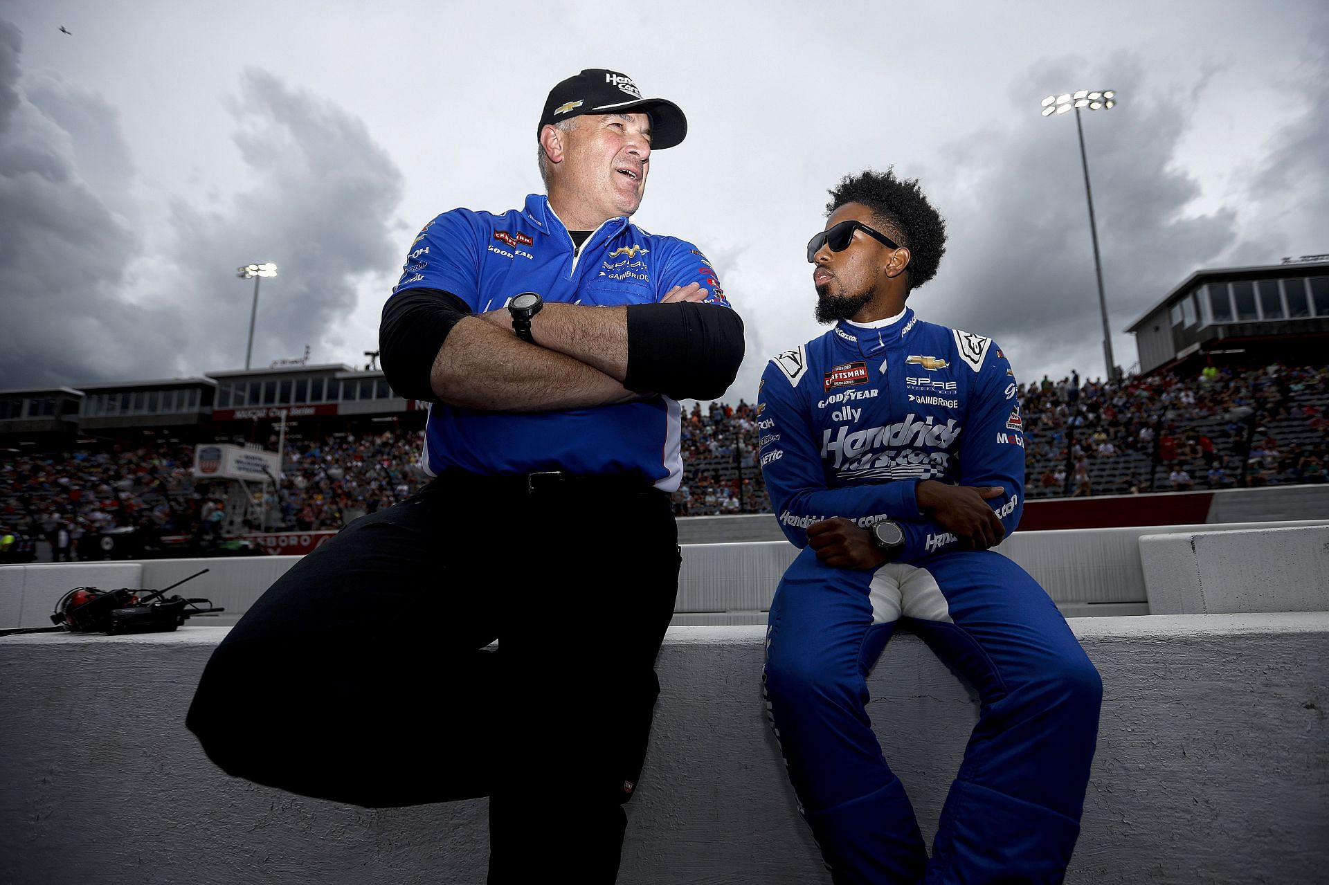 Rajah Caruth speaks with crew chief Chad Walter at the NASCAR Craftsman Truck Series Wright Brand 250 - Source: Getty