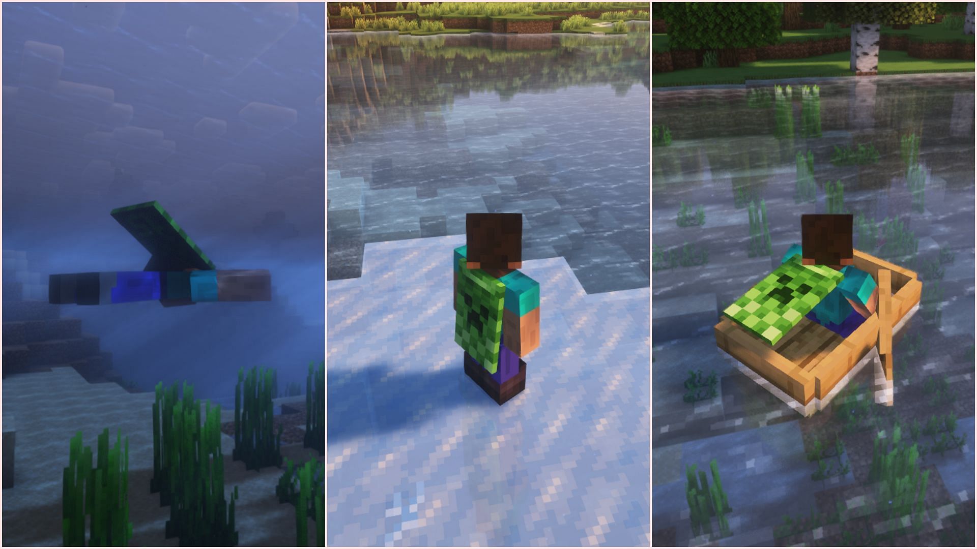 Frost walker can prevent players from enjoying swimming or boating in water bodies (Image via Mojang Studios)