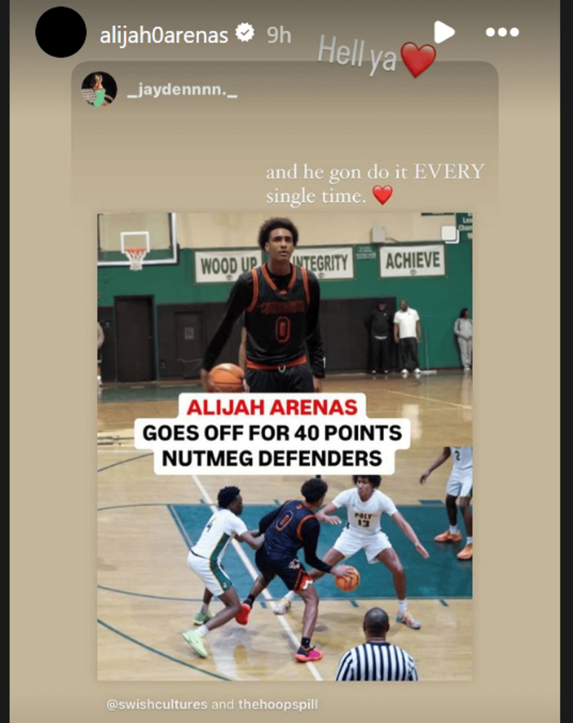 Alijah Arenas reacts to girlfriend, Jayden&#039;s reaction to his 40-point performance (Source: Instagram/ Alijah0arenas)