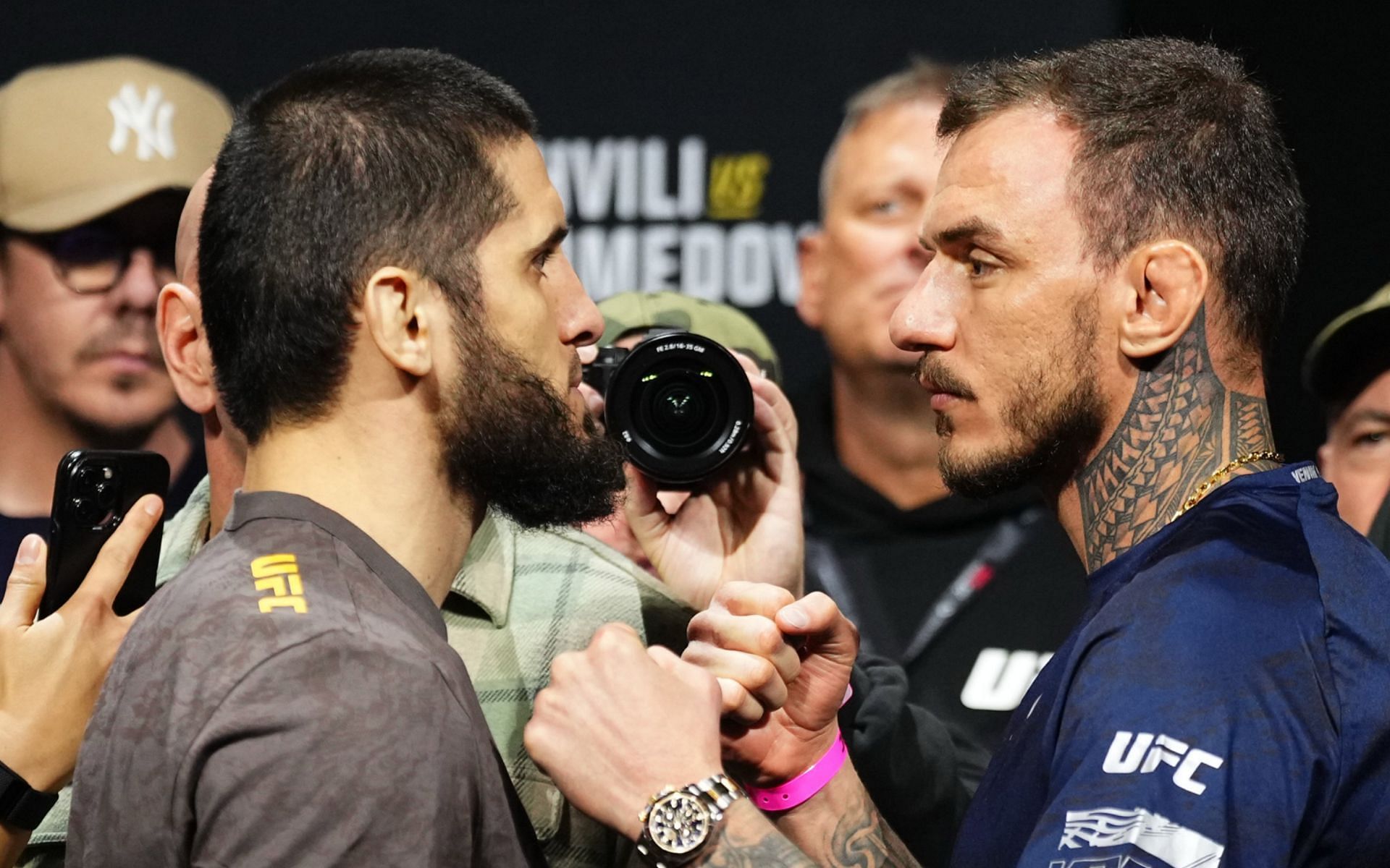 Islam Makhachev (left) defended his title in a short notice fight against Renato Moicano (right) in the UFC 311 main event.