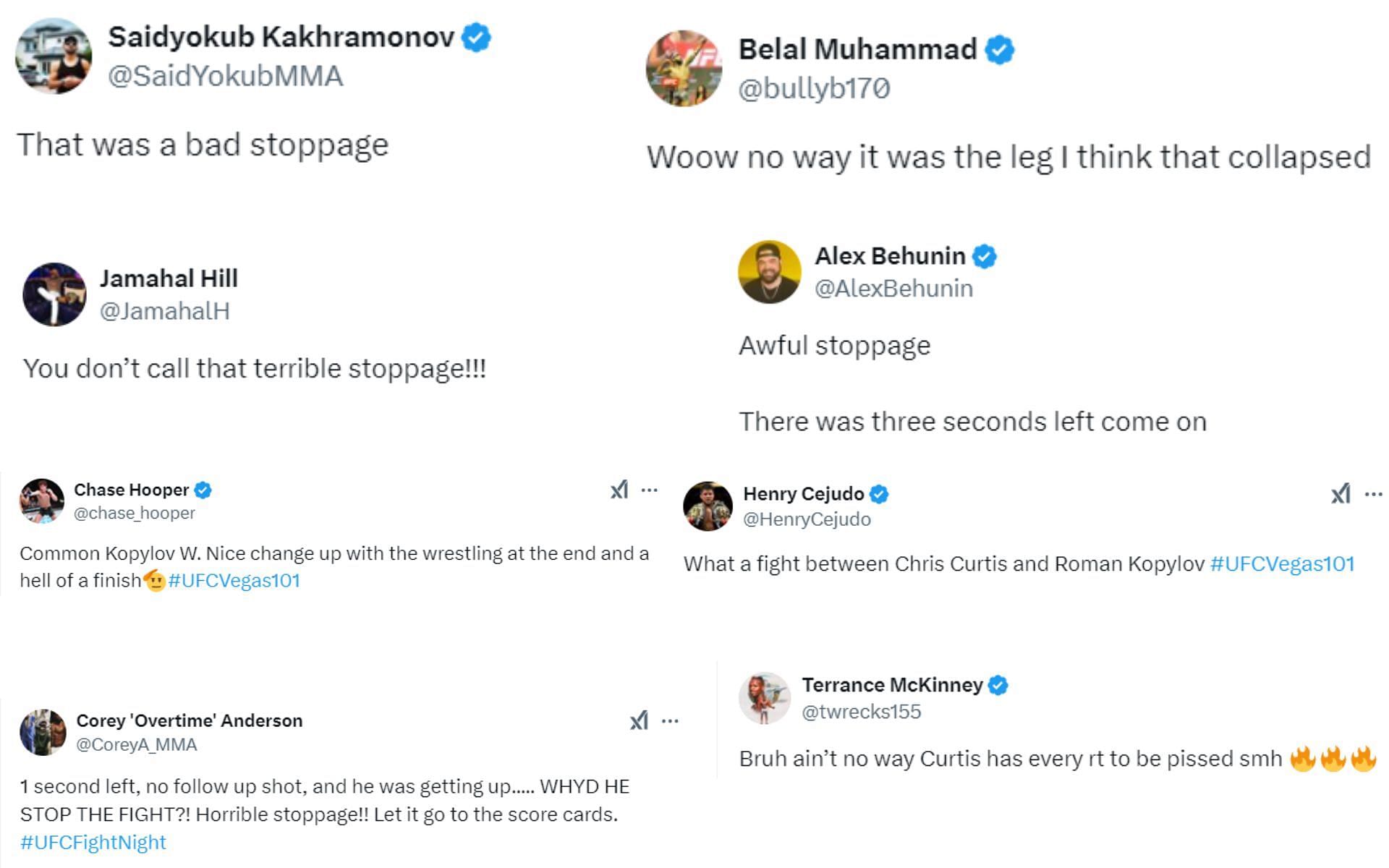 Screenshots of MMA personalities&#039; reaction to Roman Kopylov vs. Chris Curtis