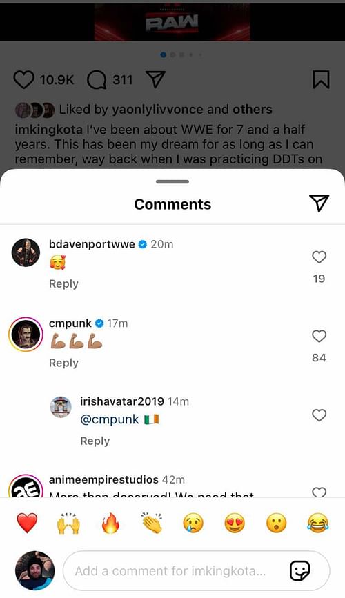 Dakota has a lot of support for the title match. [Screengrab of Kai's latest Instagram post]