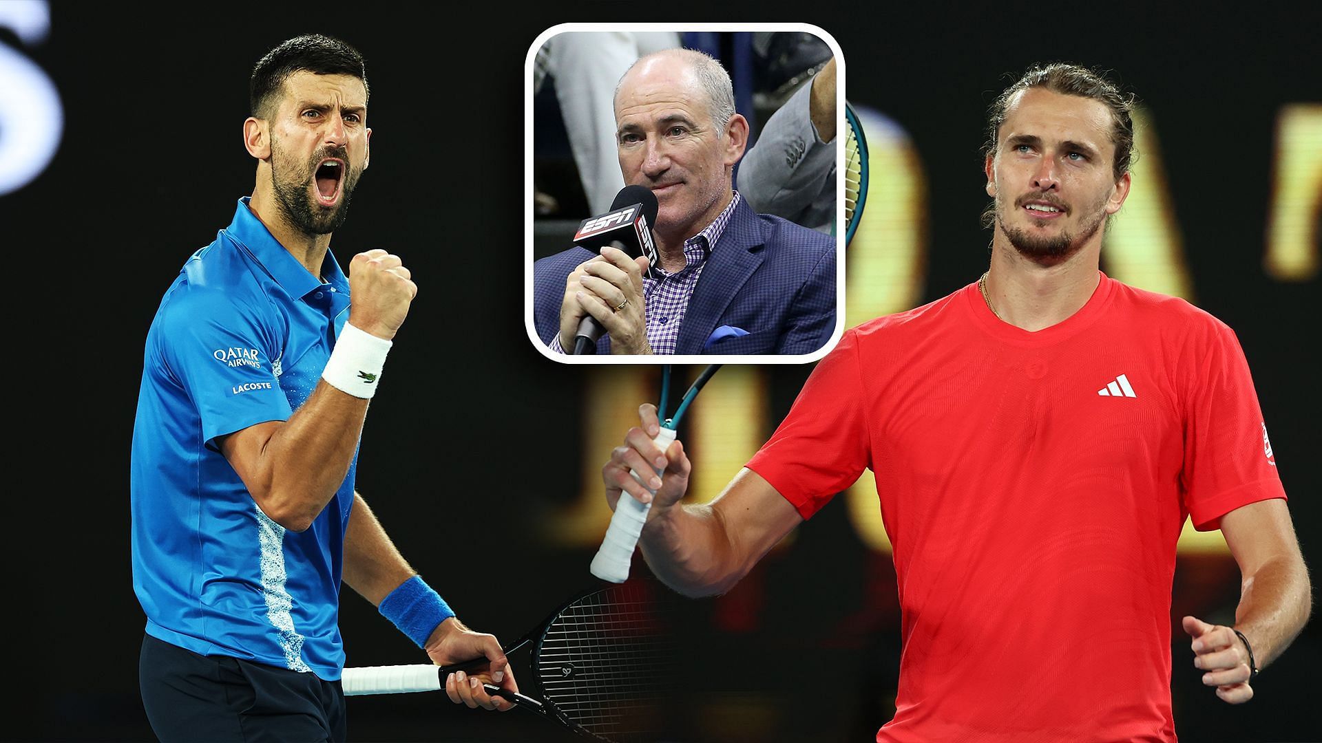 Novak Djokovic(left), Alexander Zverev(right) and Brad Gilbert(inset). Images: Getty