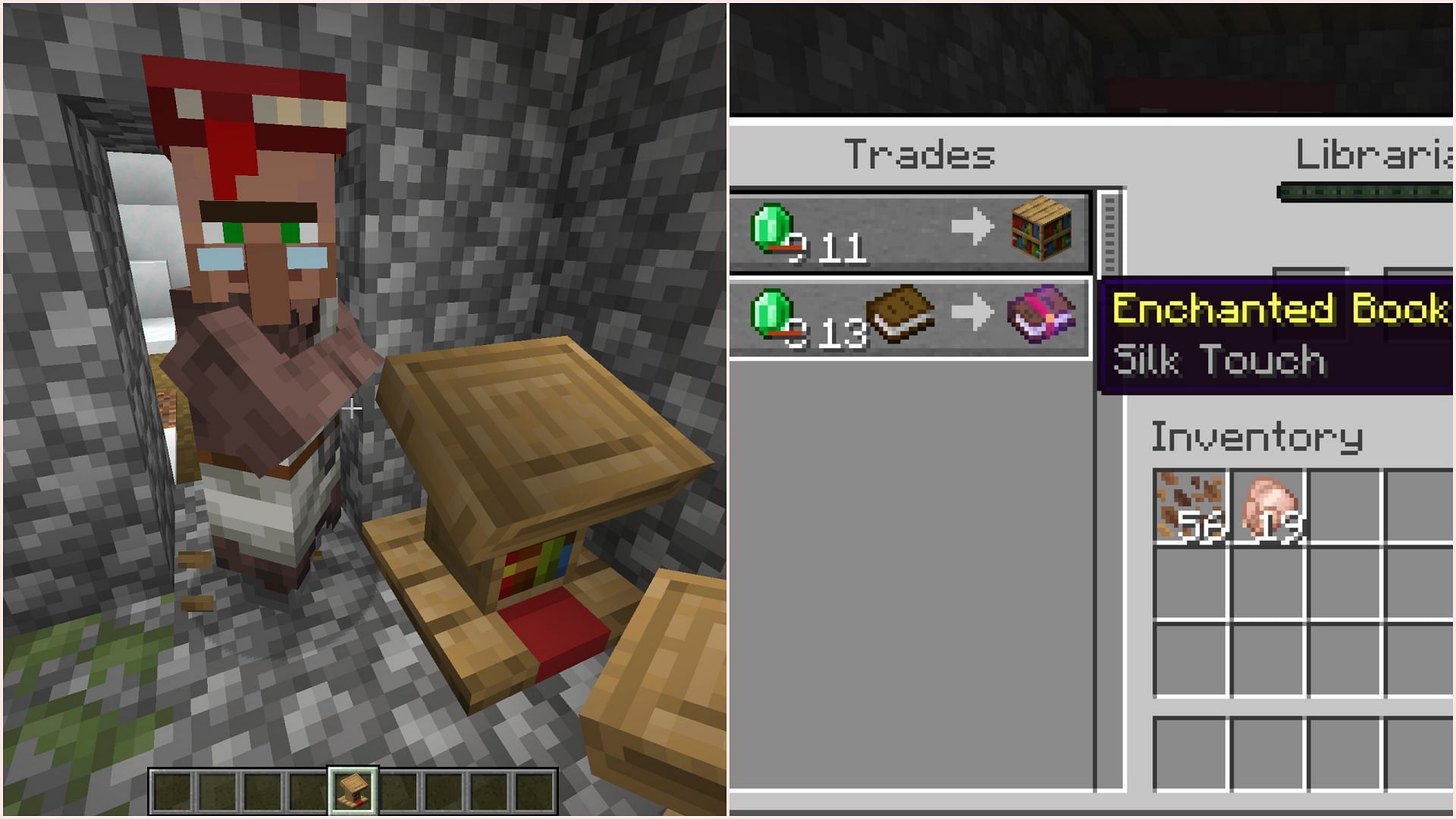 Getting a librarian that sells silk touch enchantment can be obtained through a trick (Image via Mojang Studios)