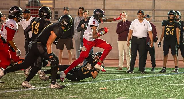 Mount Miguel High School (CA) athlete Brandon Arrington Jr. #2 during a game. Image via @Brandonjubie2 on X 